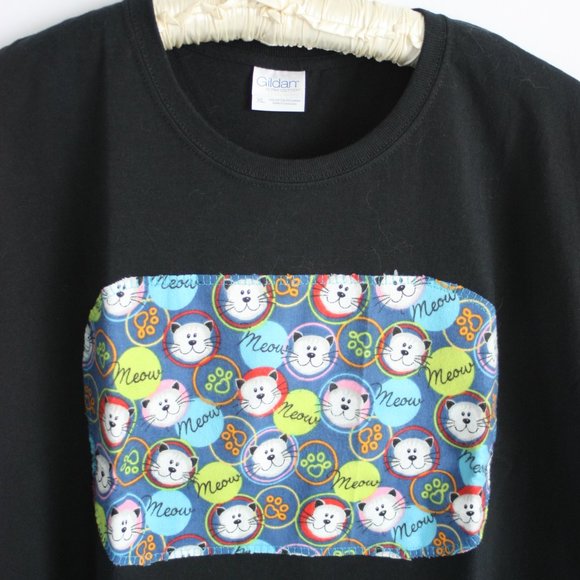 X-LARGE Ladies NEW Black Short Sleeve T-Shirt Neon Kitty - Picture 9 of 9